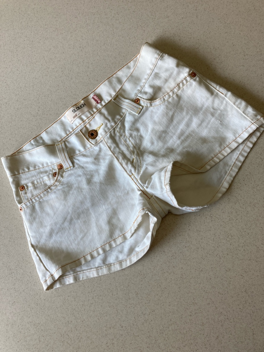 Levi's Cream White Denim Short Shorts Ramie Blend Women Size 11
